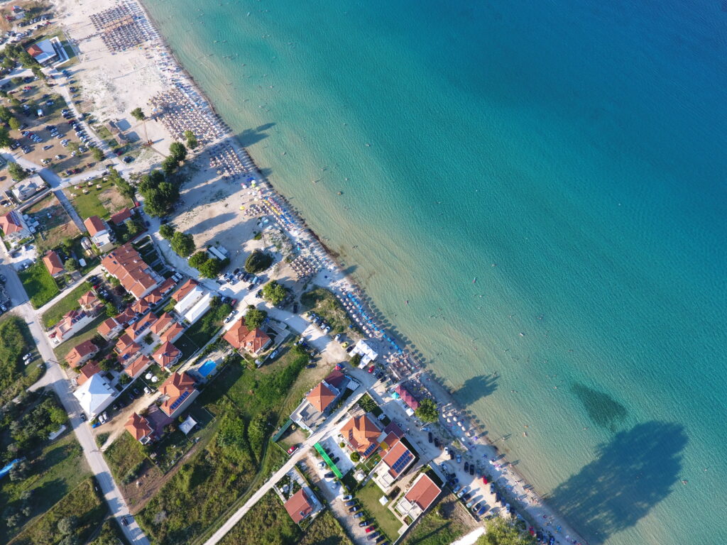 golden beach thassos skala potamias drone shot